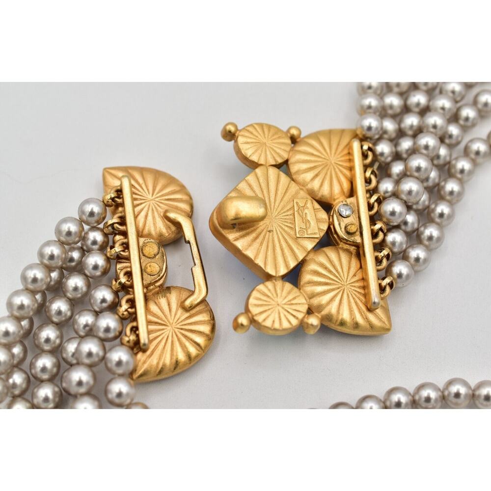 YSL Goosens Vintage Cabochon Necklace Collar Multi-Strand Crystal Signed BinBM - Picture 15 of 16